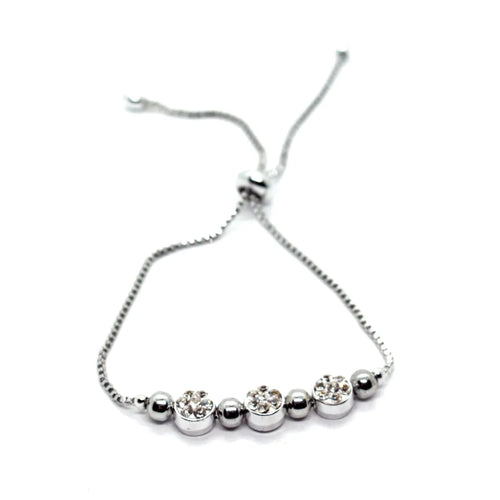 Gümüş Renk Zirkon Taşlı Üçlü Macun Asansör Bileklik - Zennemor