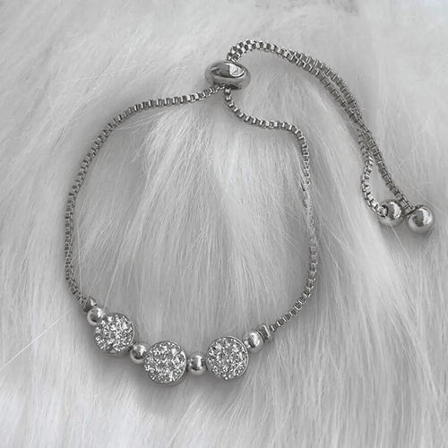 Gümüş Renk Zirkon Taşlı Üçlü Macun Asansör Bileklik - Zennemor