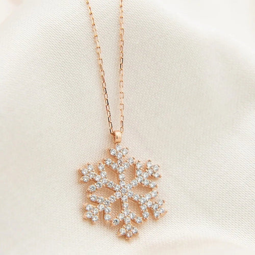 Kar Tanesi Zirkon Beyaz Taşlı Gold Renk Paslanmaz Çelik Kolye - Zennemor