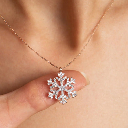 Kar Tanesi Zirkon Beyaz Taşlı Gold Renk Paslanmaz Çelik Kolye - Zennemor